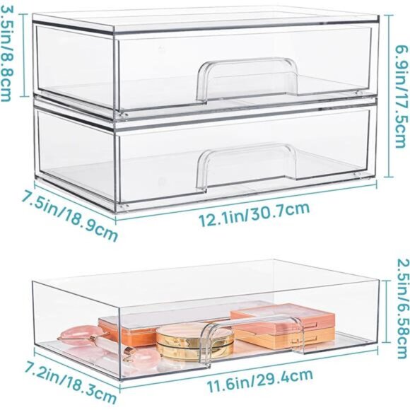 Vtopmart 12.1''W Clear Stackable Storage Drawers,2 Pack Acrylic Plastic - Picture 3 of 14
